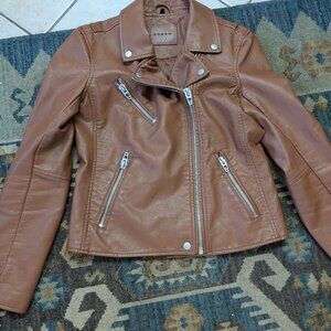 BLANK NYC Faux Leather Moto Jacket, Tan Cognac Size small